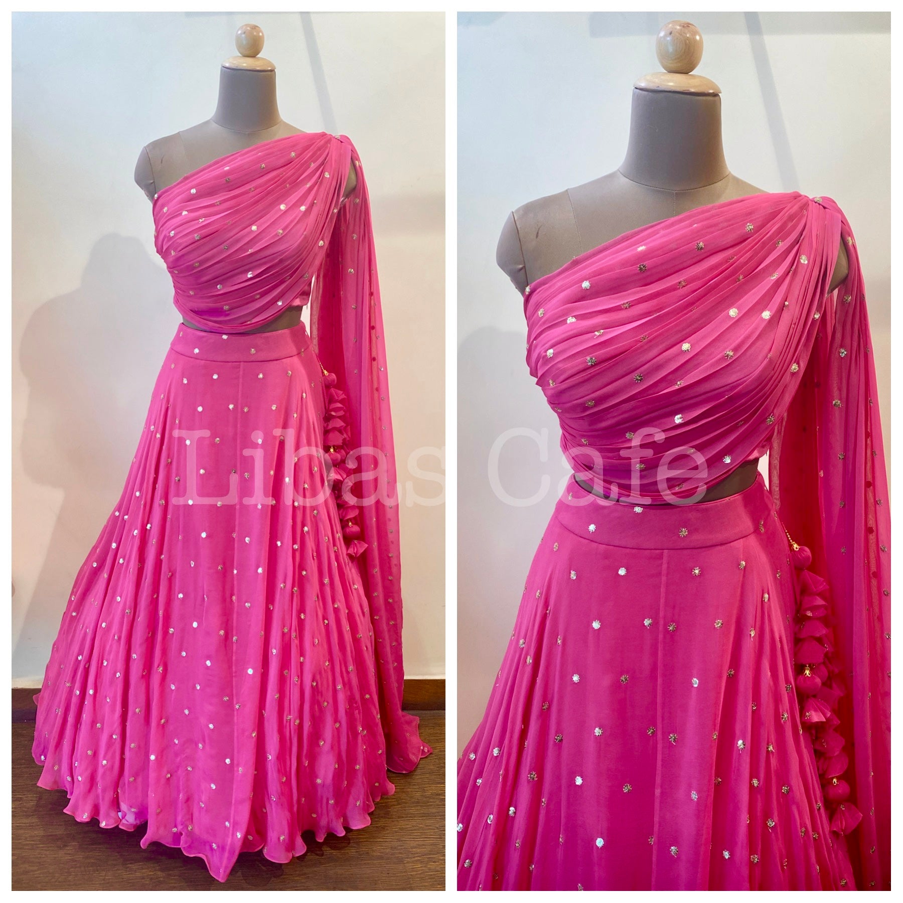 Pink Drape Sequin Lehenga